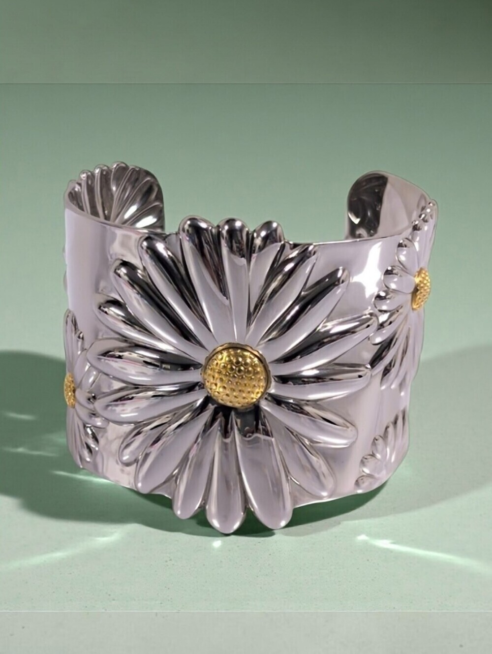 Fadi Daisy Cuff Bracelet Stainless Steel & Gold Tone 6" Fashion Jewelry NEW